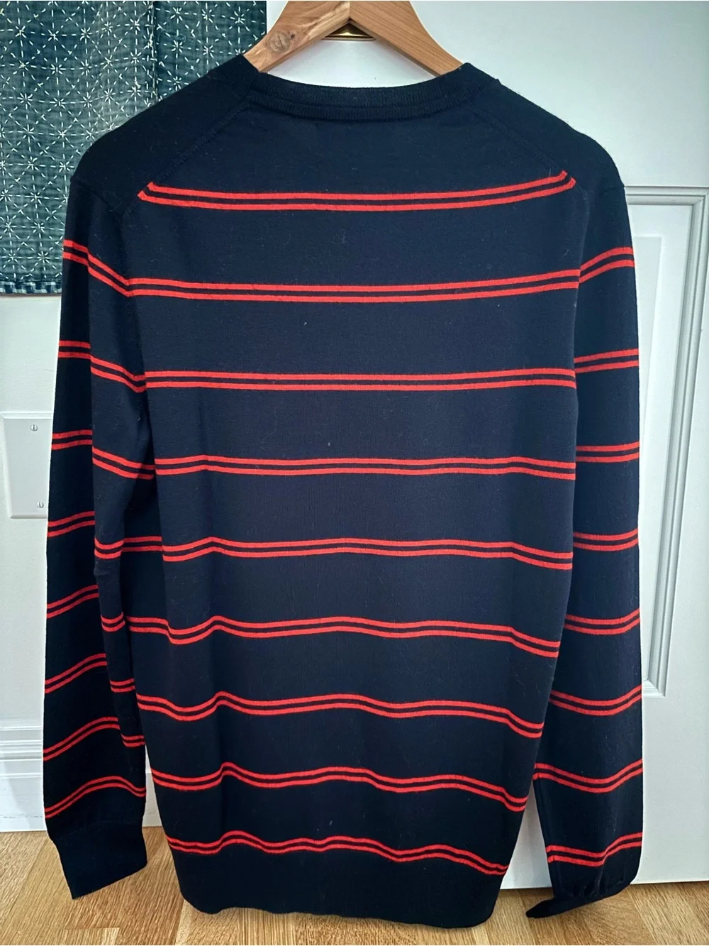 Banana Republic Dark Navy Crewneck Sweater with Orange Stripes